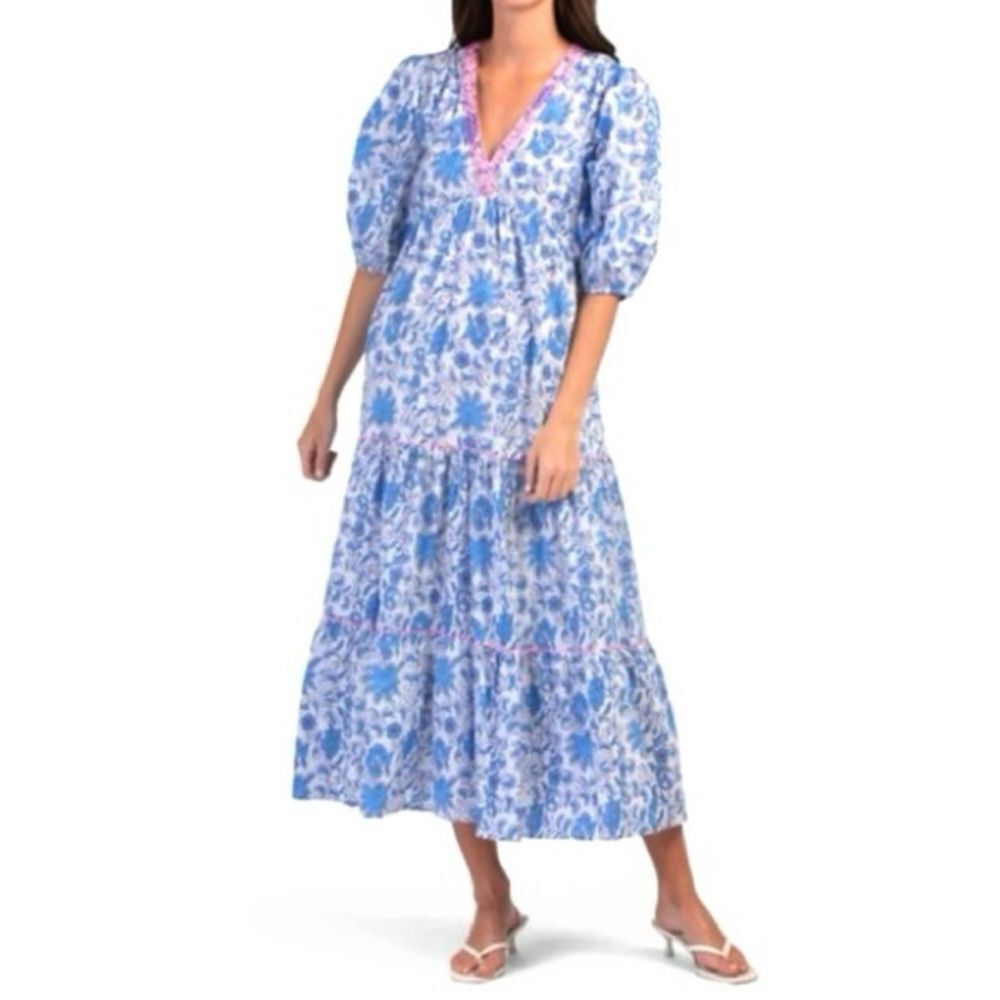 Debbie Katz Nantucket for the Day Maxi Dress Size Small Cotton Coastal Chic